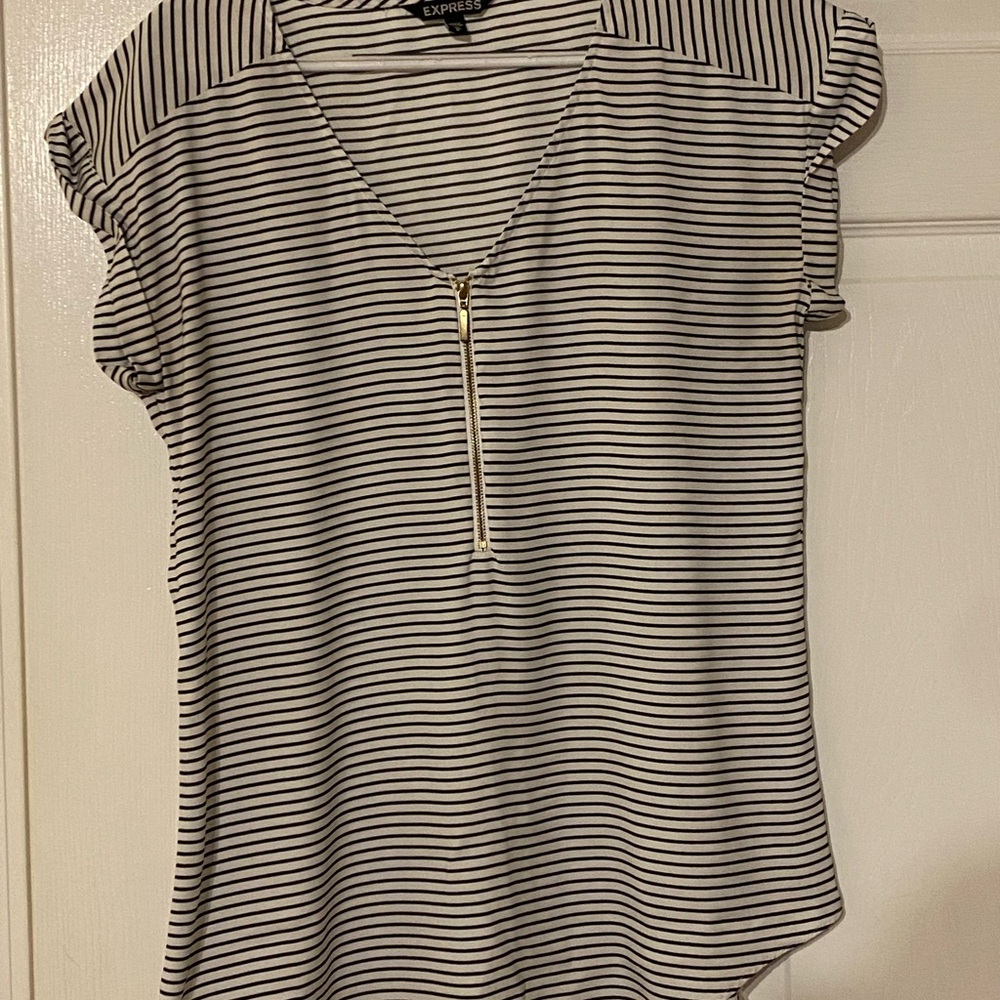 Express V-Neck Striped Blouse with Zipper